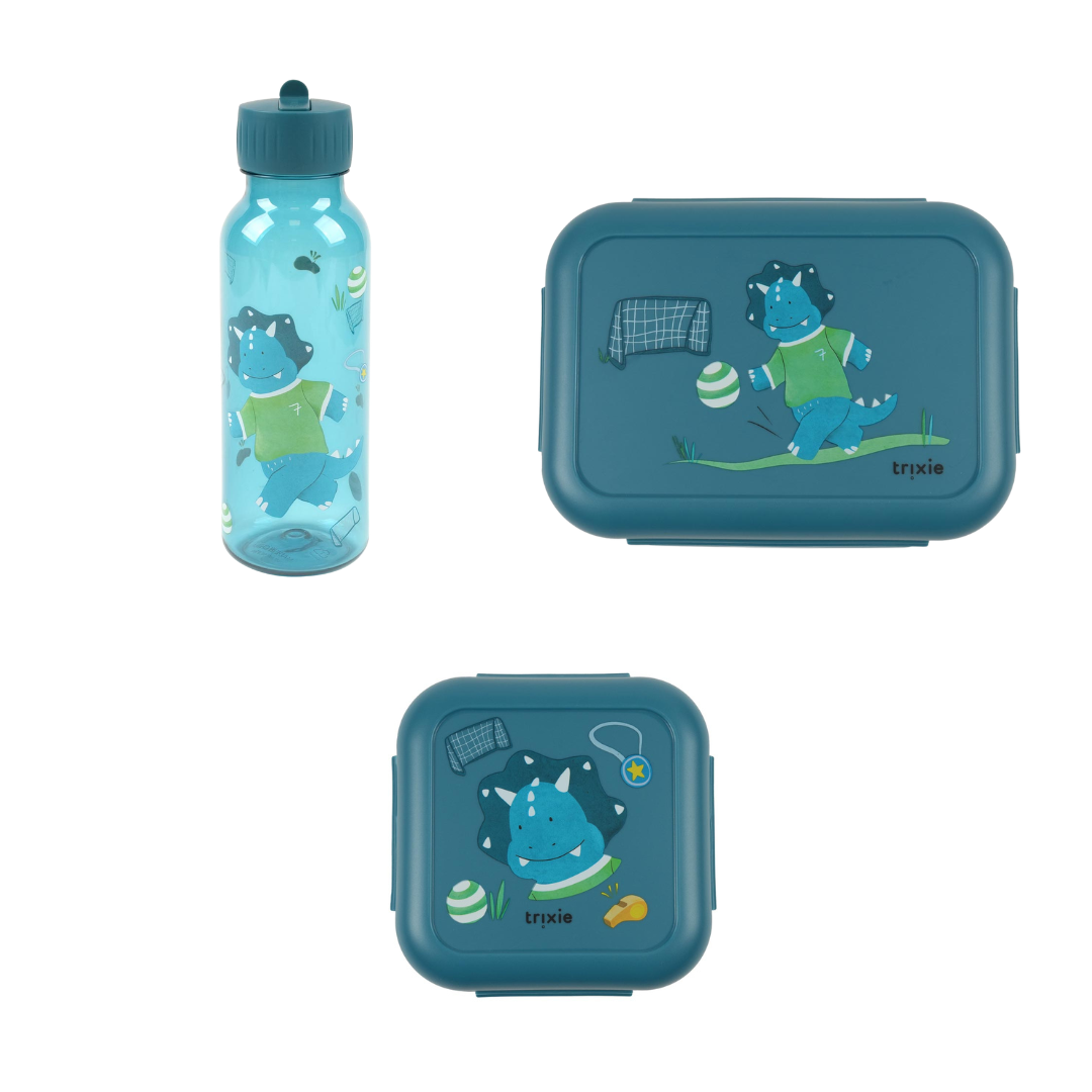 Bundel Trixie Back to School set - Lunchbox/Snackdoos/Drinkfles 500ml - Ballplayer Mr. Triceratops
