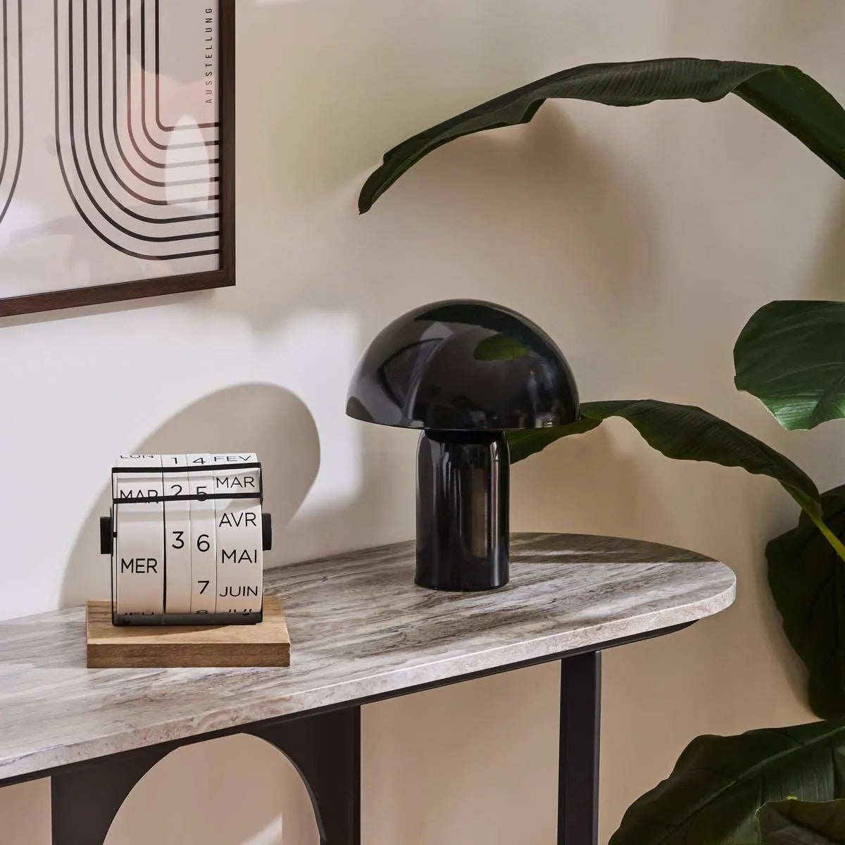 Atmosphera Lito Tafellamp/Paddenstoellamp - Ø20xH25cm - Zwart