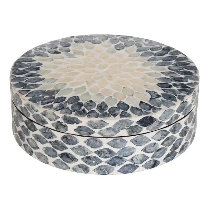 Atmosphera Sheila Ronde Doos met parelmoer - 3,4L - Ø26xH8cm - Blauwgrijs