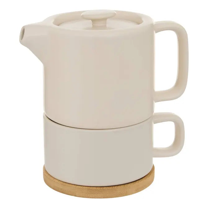 Secret de Gourmet 3 in 1 Teapot + Cup + Coaster Ceramic - Blue Gray