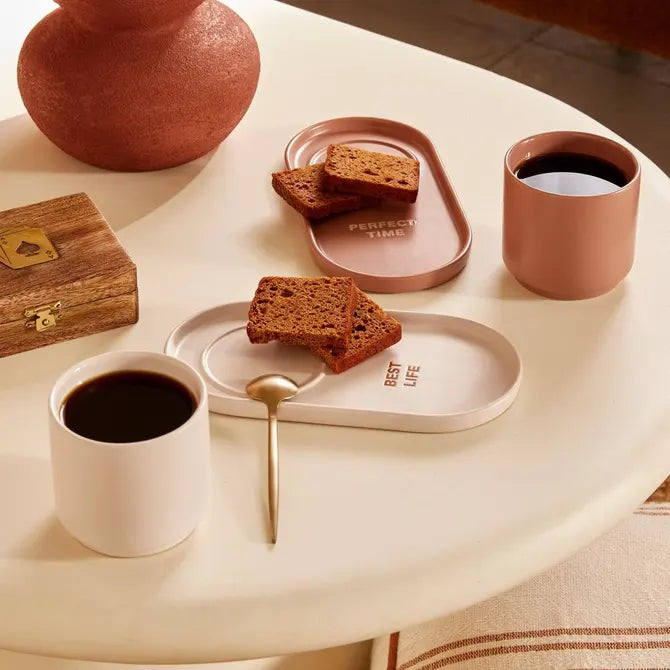 Secret de Gourmet Espresso Kopjes met bordje - Set van 2 stuks - 24cl - Donkerroze/Wit