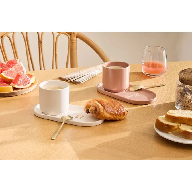 Secret de Gourmet Espresso Kopjes met bordje - Set van 2 stuks - 24cl - Lichtroze/Wit