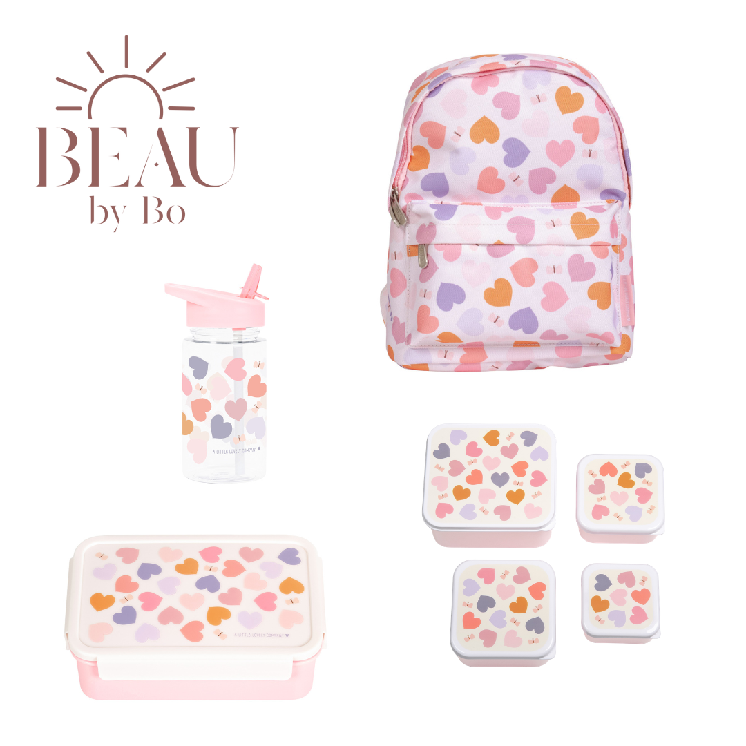 Bundel A Little Lovely Company Back to school set - Rugzak/Drinkfles/4 Snackdozen/Bentobox - Hearts