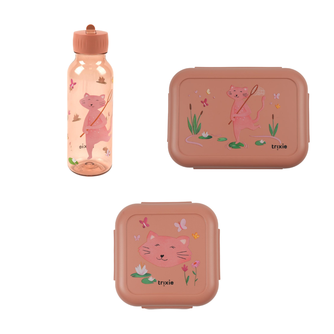 Bundel Trixie Back to School set - Lunchbox/Snackdoos/Drinkfles 500ml - Pathfinder Mrs. Cat