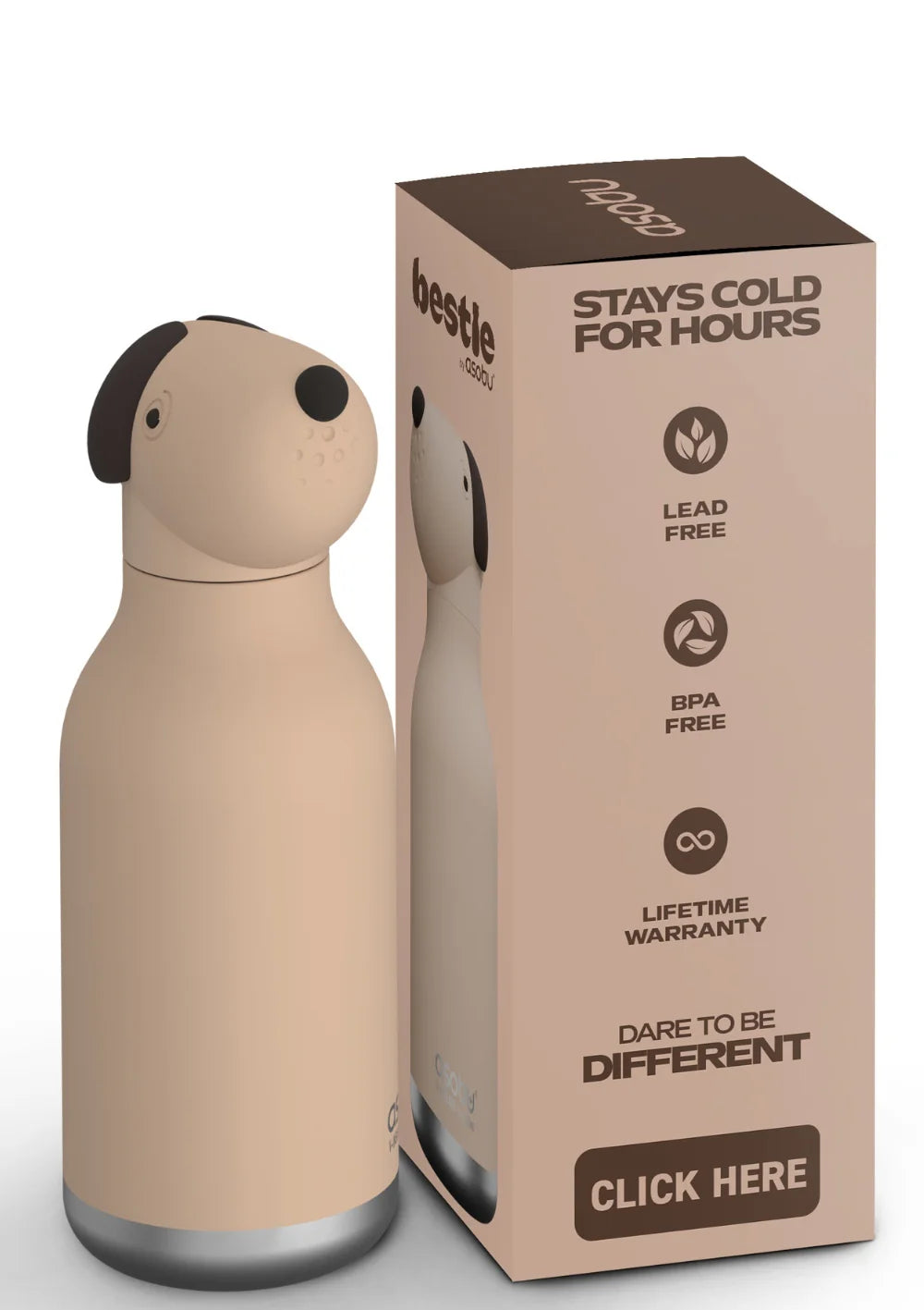 Asobu Thermo Drinkfles Besties Beige Dog - 460ml - Beige