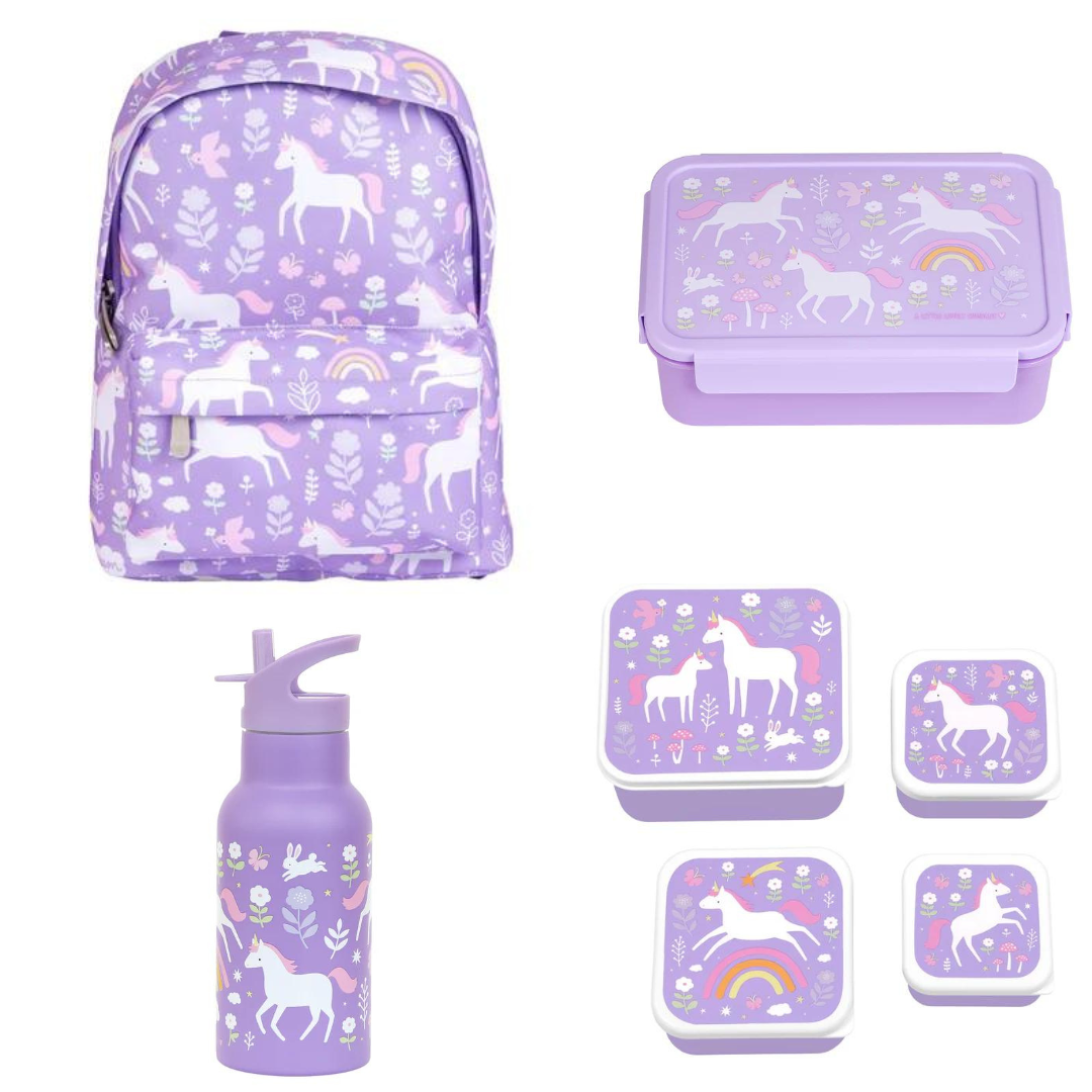 BEAU by Bo A Little Lovely Company Back to school set - Rugzak/Drinkfles RVS/4 Snackdozen/Bentobox - Unicorn Dreams