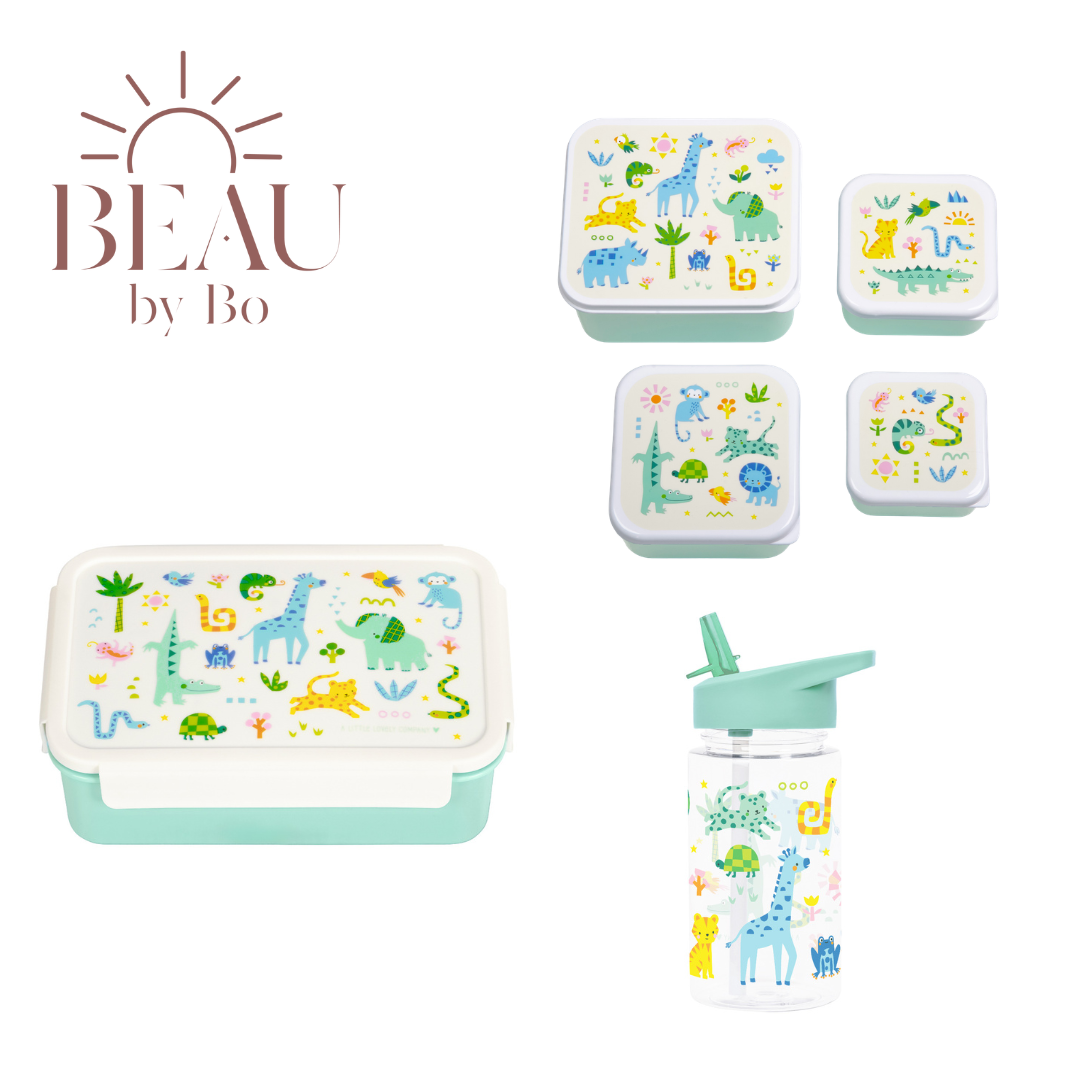 Bundel A Little Lovely Company Back to school set - Drinkfles/4 Snackdozen/Bentobox - Jungle