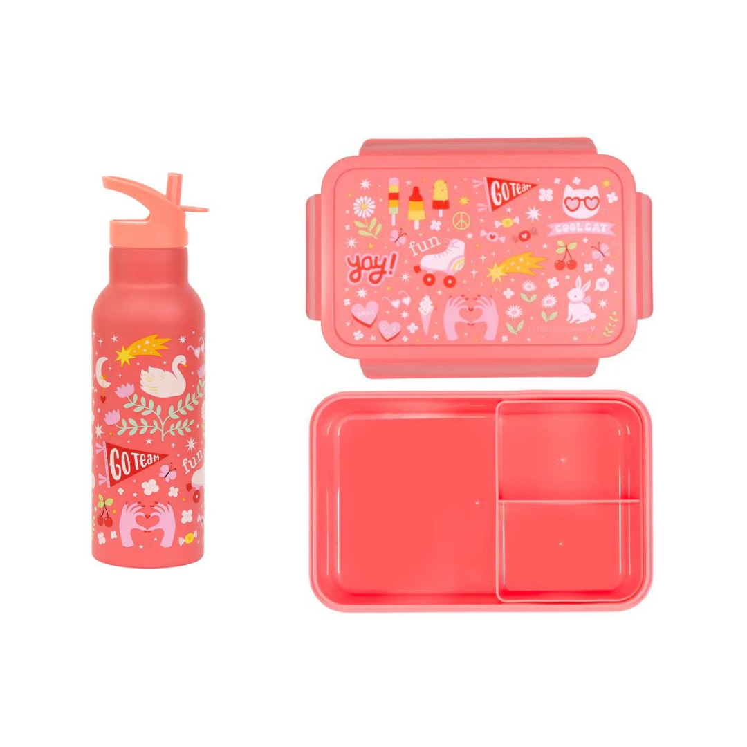 A Little Lovely Company Back to school set - Drinkfles XL RVS/Bentobox - Fun