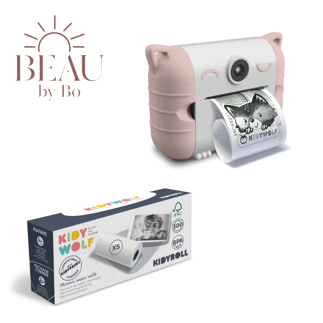 Bundle Kidywolf Camera with thermal printer Pink + Refill 5 rolls Classic