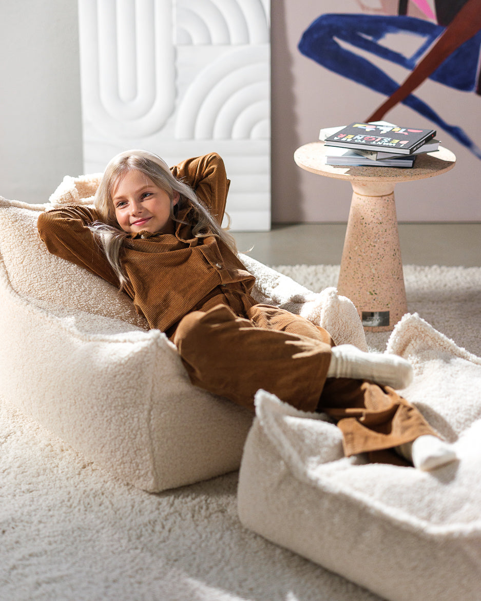 Wigiwama Beanbag Chair/Zitzak met Ottoman - Creme White