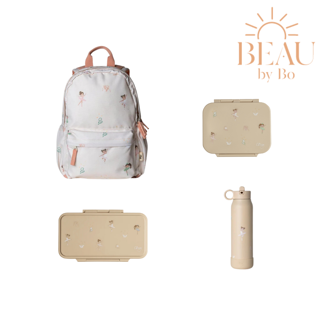 BEAU by Bo Citron Back to School set - Rugzak/Lunchbox/Snackdoos/RVS Drinkfles - Ballerina