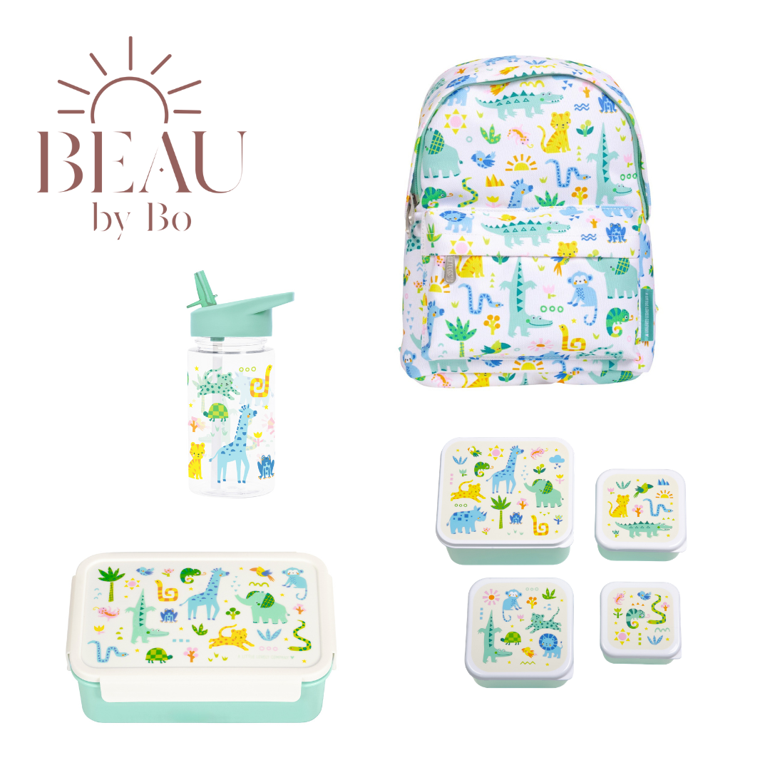 Bundel A Little Lovely Company Back to school set - Rugzak/Drinkfles/4 Snackdozen/Bentobox - Jungle