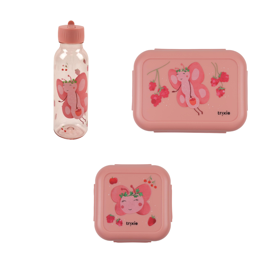 Bundel Trixie Back to School set - Lunchbox/Snackdoos/Drinkfles 500ml - Fruit Fairy Mrs. Butterfly