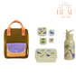 BEAU by Bo Sticky Lemon rugzak small + A Little Lovely Company back to school set Dinosaurussen