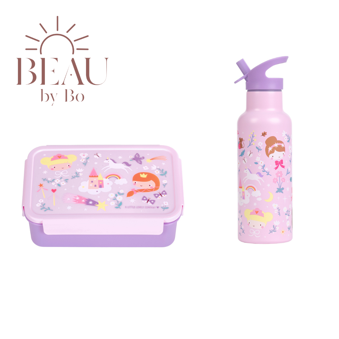 Bundel A Little Lovely Company Back to school set - Drinkfles XL RVS/Bentobox - Princesses