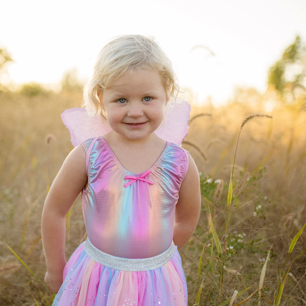 Great Pretenders Fancy Dress Rainbow sequin skirt with wings and wand - Multi