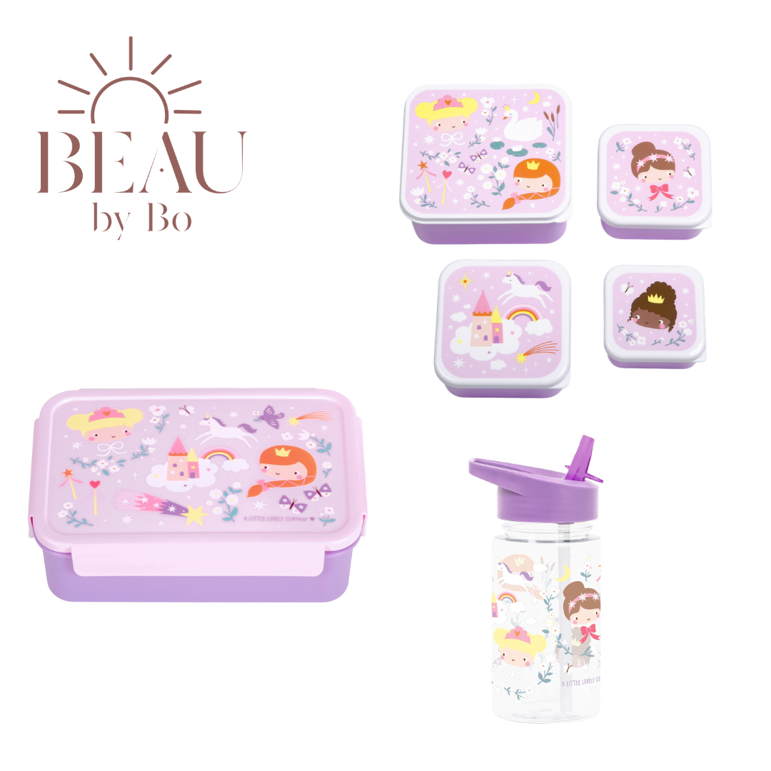 Bundel A Little Lovely Company Back to school set - Drinkfles/4 Snackdozen/Bentobox - Princesses