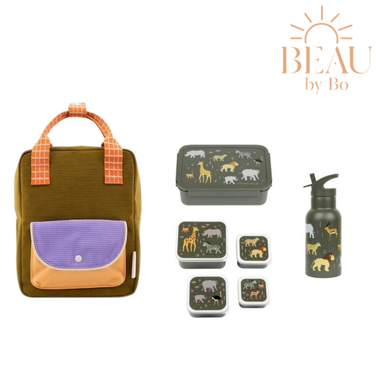 BEAU by Bo Sticky Lemon rugzak small + A Little Lovely Company back to school set Savanne