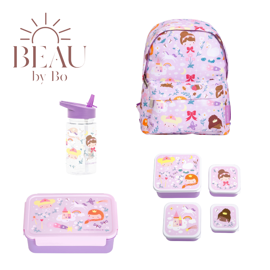 Bundel A Little Lovely Company Back to school set - Rugzak/Drinkfles/4 Snackdozen/Bentobox - Princesses
