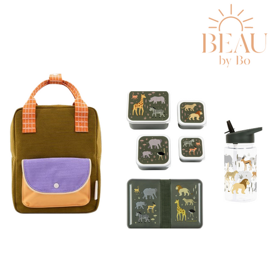 BEAU by Bo Sticky Lemon rugzak small + A Little Lovely Company back to school set Savanne