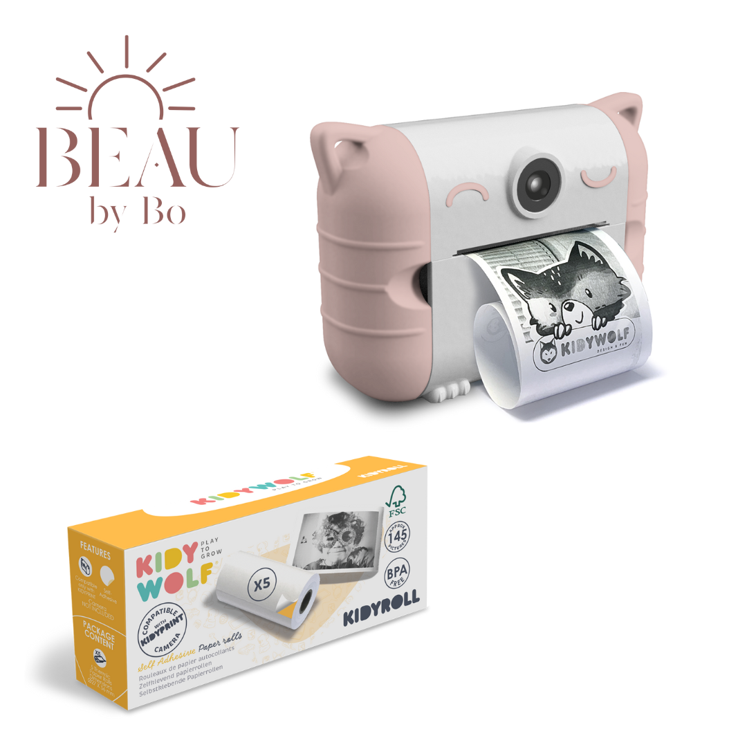 Bundle Kidywolf Camera with thermal printer Pink + Refill 5 rolls Self-adhesive