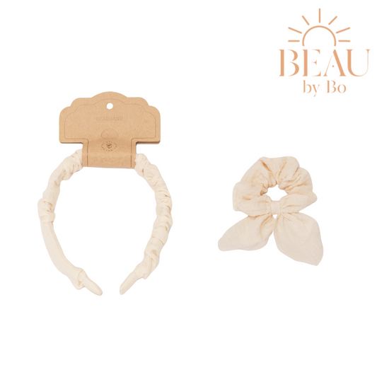 BEAU by Bo Mrs Ertha Accessoires pour cheveux - Bandeau + Chouchou - Vanille