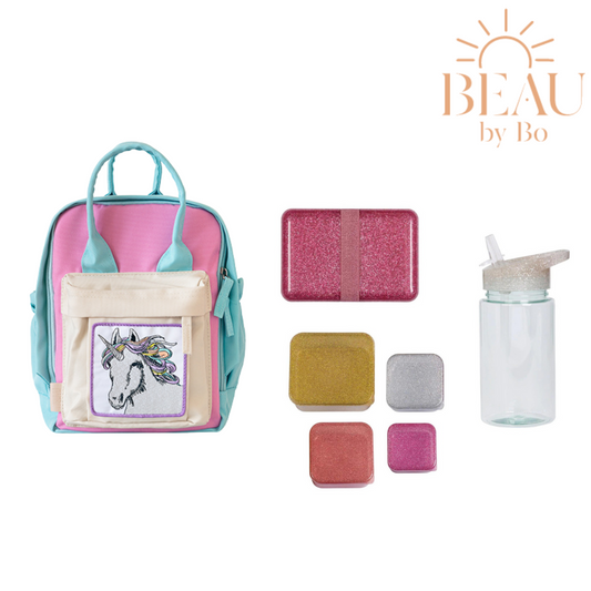 BEAU par Bo MAMBA ! Sac à dos licorne + A Little Lovely Company Set rentrée scolaire Glitter