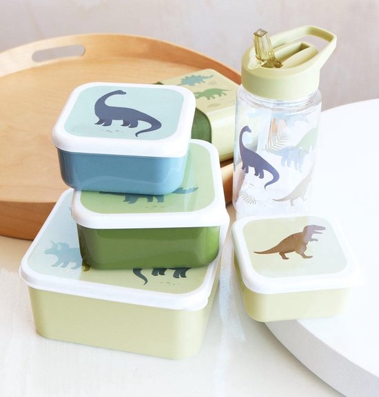 A Little Lovely Company Back to school set - Rugzak/Drinkfles/4 Snackdozen/Bentobox - Dinosaurussen