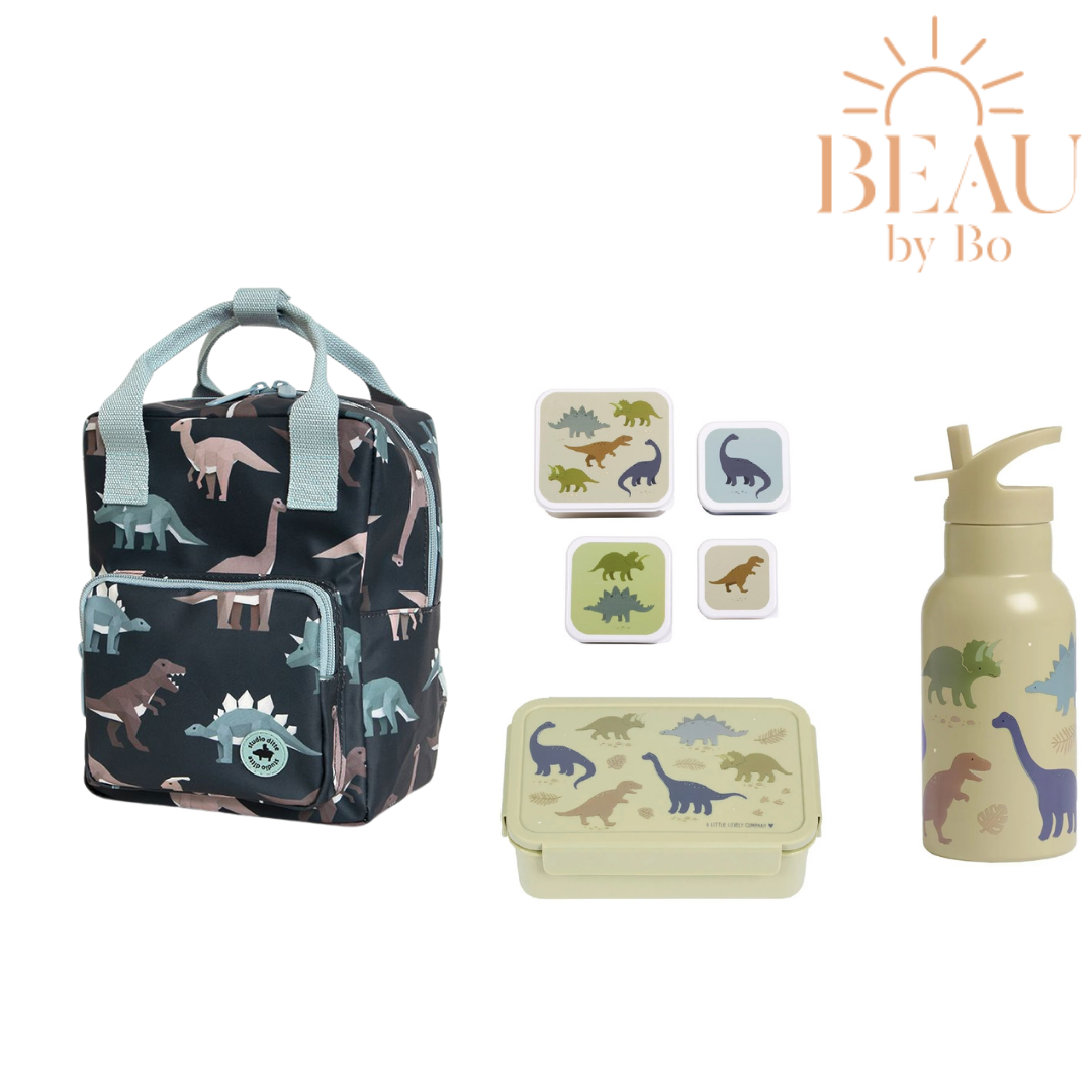 BEAU by Bo Studio Ditte rugzak small + A Little Lovely Company back to school set Dinosaurussen