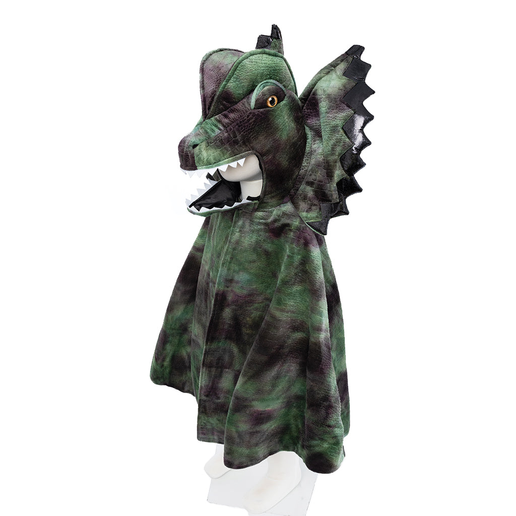 Great Pretenders Verkleedkledij Dilophosaurus cape met klauwen - Groen