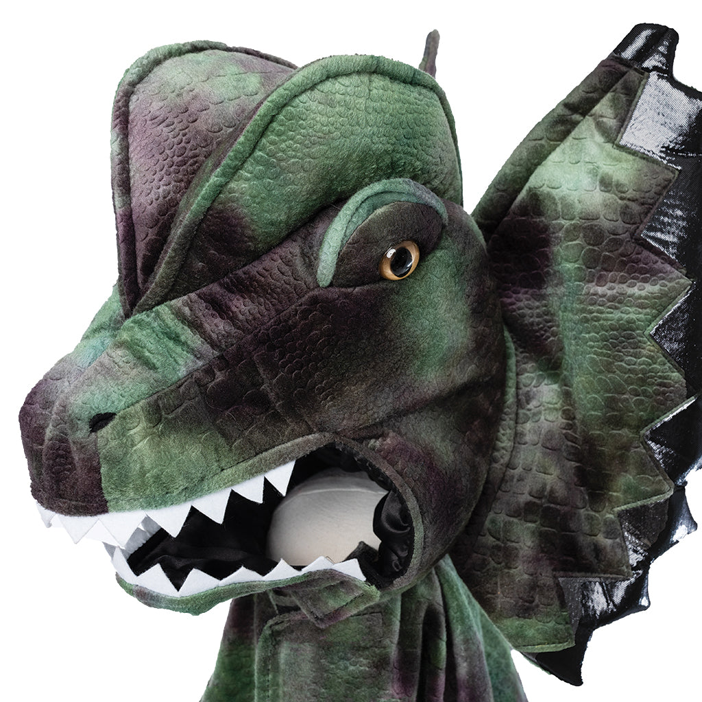 Great Pretenders Verkleedkledij Dilophosaurus cape met klauwen - Groen