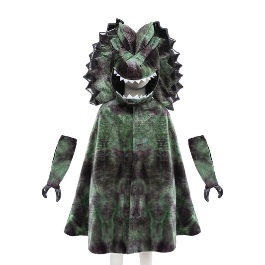 Great Pretenders Verkleedkledij Dilophosaurus cape met klauwen - Groen