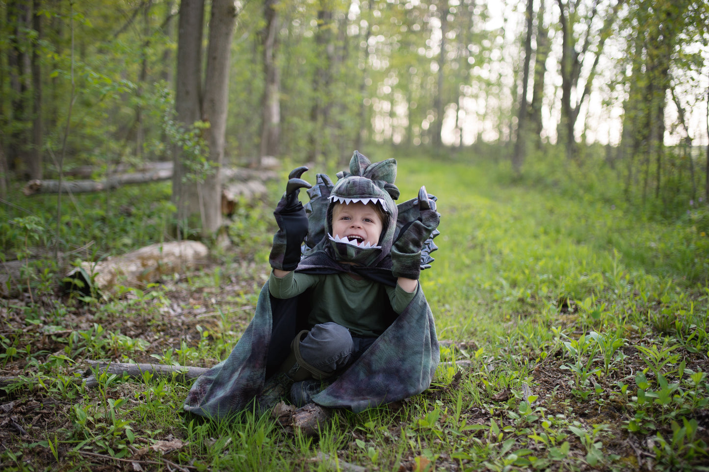 Great Pretenders Verkleedkledij Dilophosaurus cape met klauwen - Groen