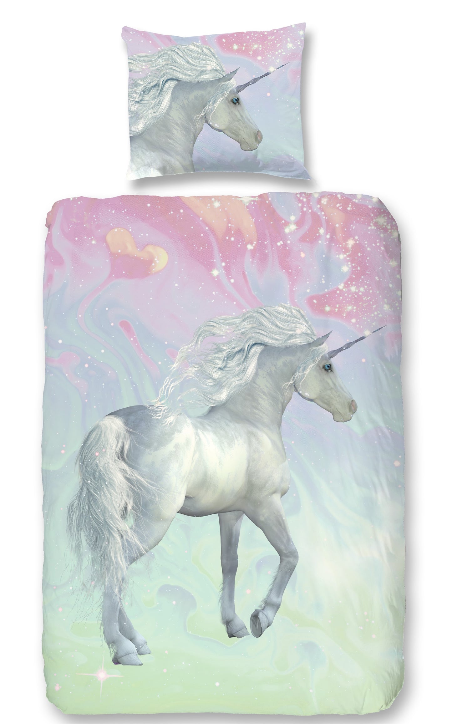 Good Morning Kids Housse de couette Licorne - 140x220cm + 60x70cm - Coton - Multi