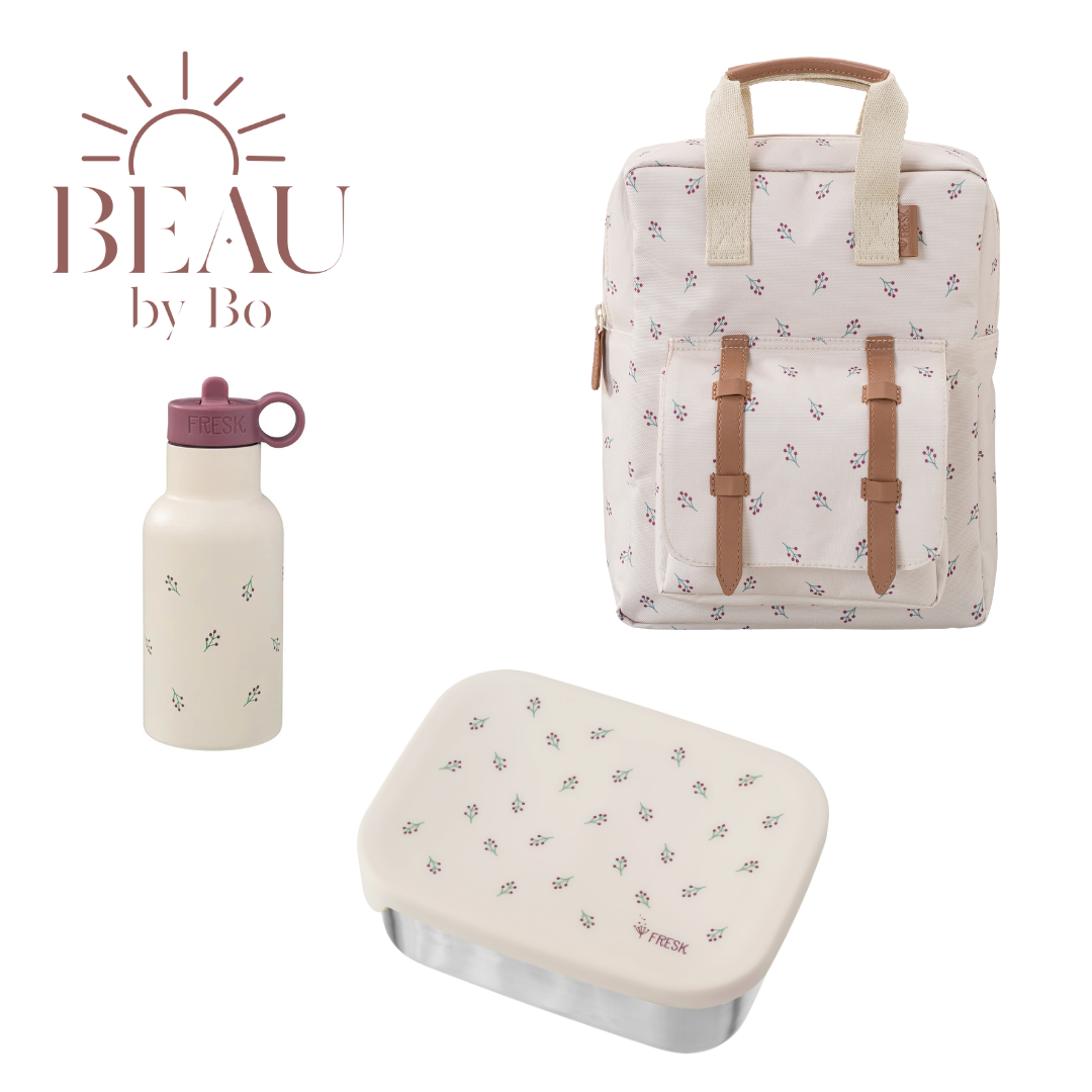 BEAU by Bo Fresk Back to School set - Rugzak + Lunchbox + Drinkfles 350ml - Berries