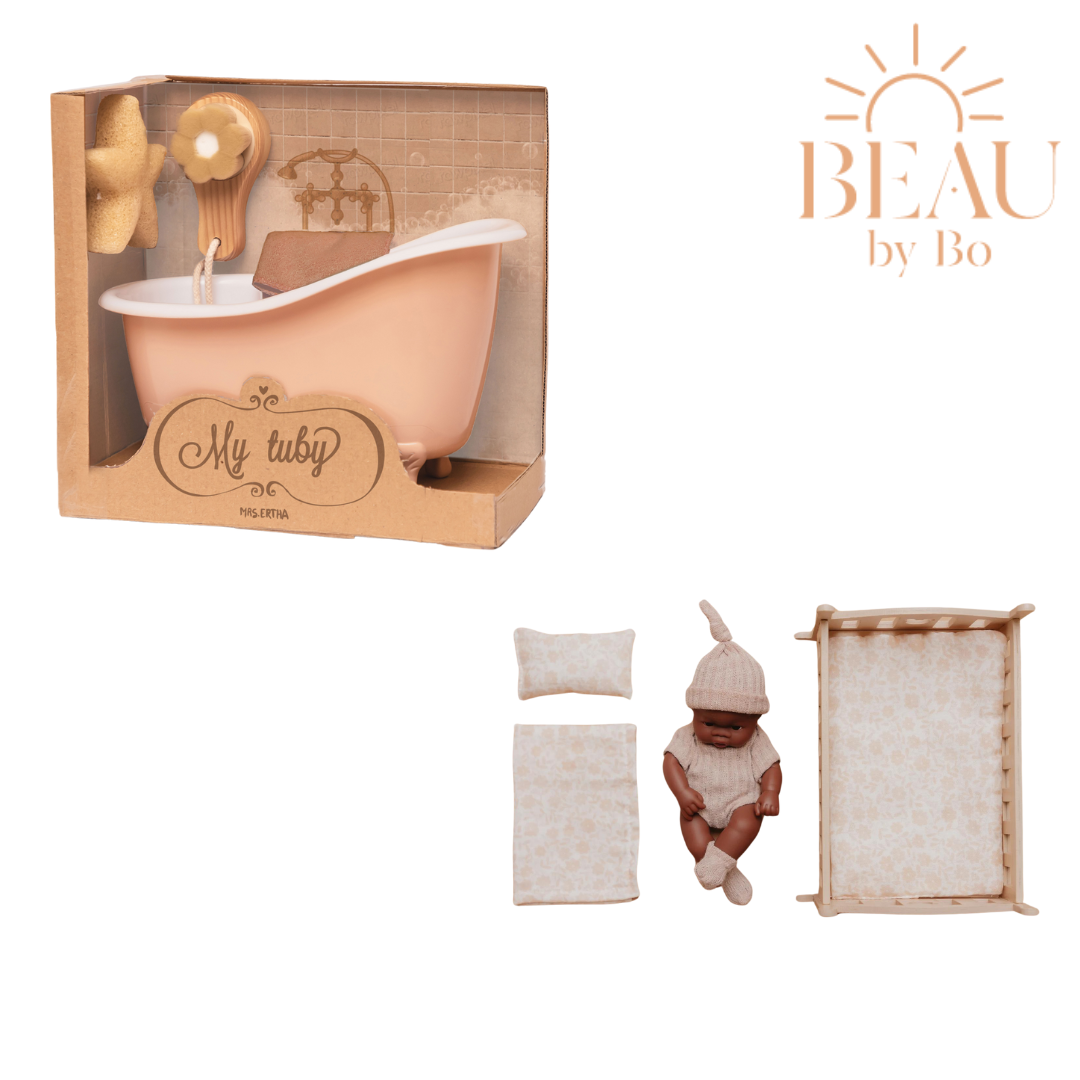 BEAU by Bo Mme Ertha Lupitas poupée Jinny + Tubby Doll bain Corail