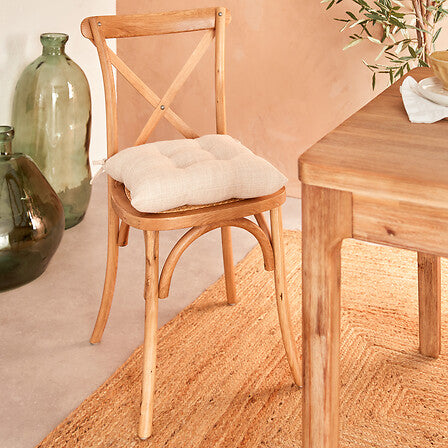 Atmosphera Stoelkussen Clem 38x38cm - Met 2 lintjes - 100% polyester - Beige Linnen