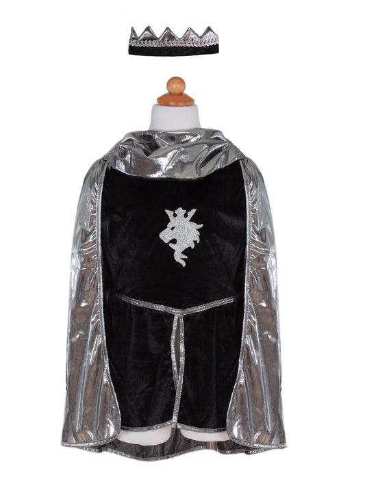 Great Pretenders Costume Attire Tunique Silver Knight avec cape et couronne - Multi