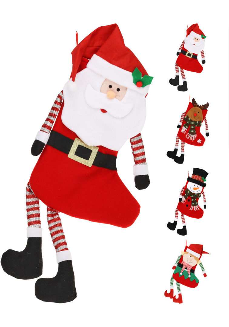 Kerst - Kerst sok - Sok - Met kerstfiguur - 4 Designs - Rood