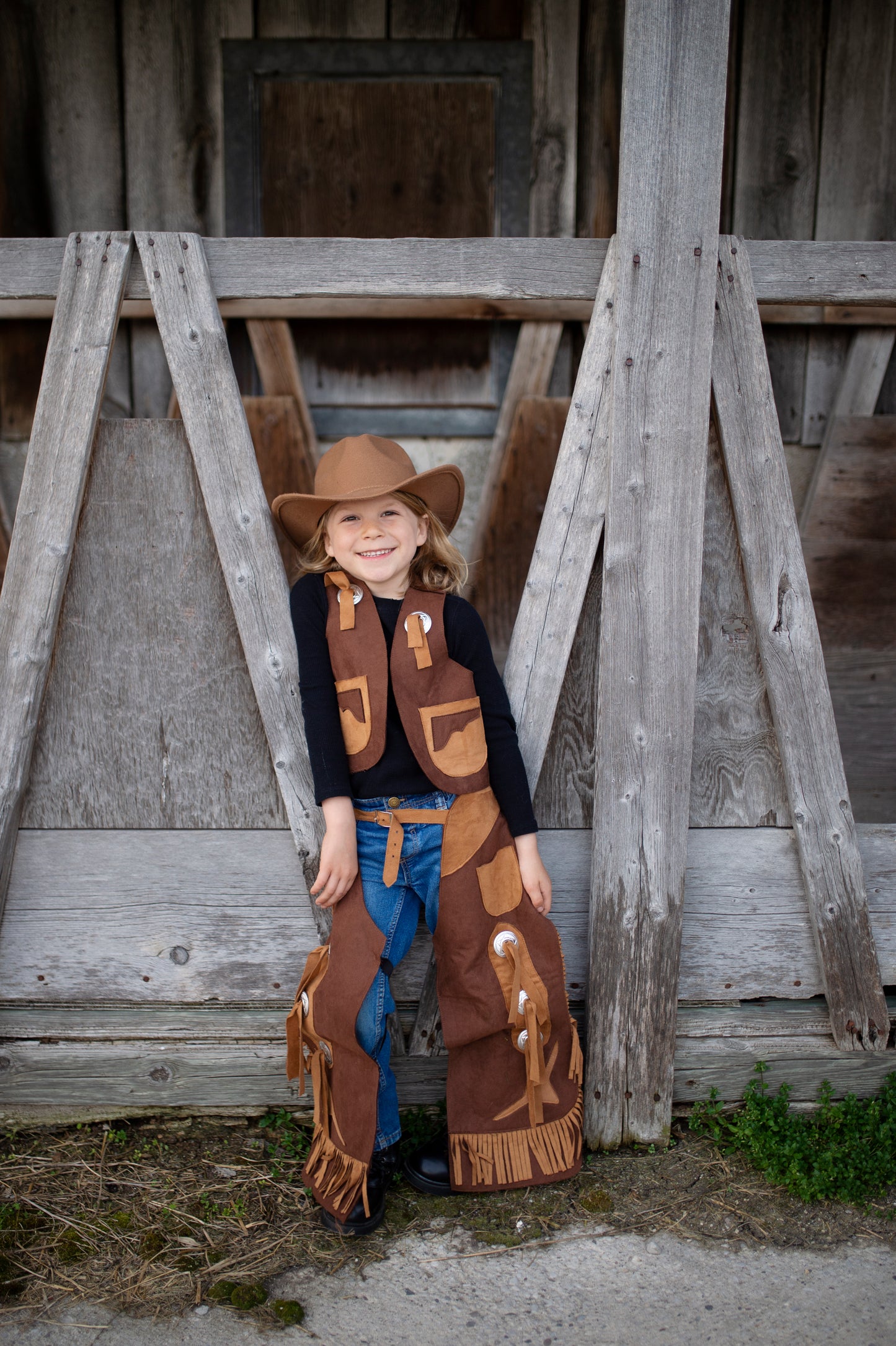 Great Pretenders Verkleedkledij Cowboy vest en beenlappen - Bruin