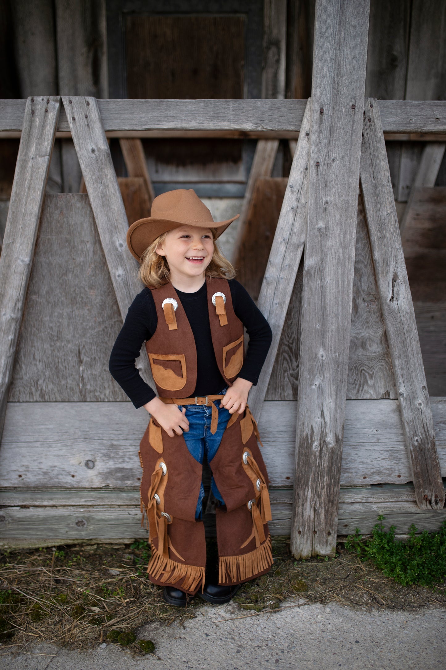 Great Pretenders Verkleedkledij Cowboy vest en beenlappen - Bruin