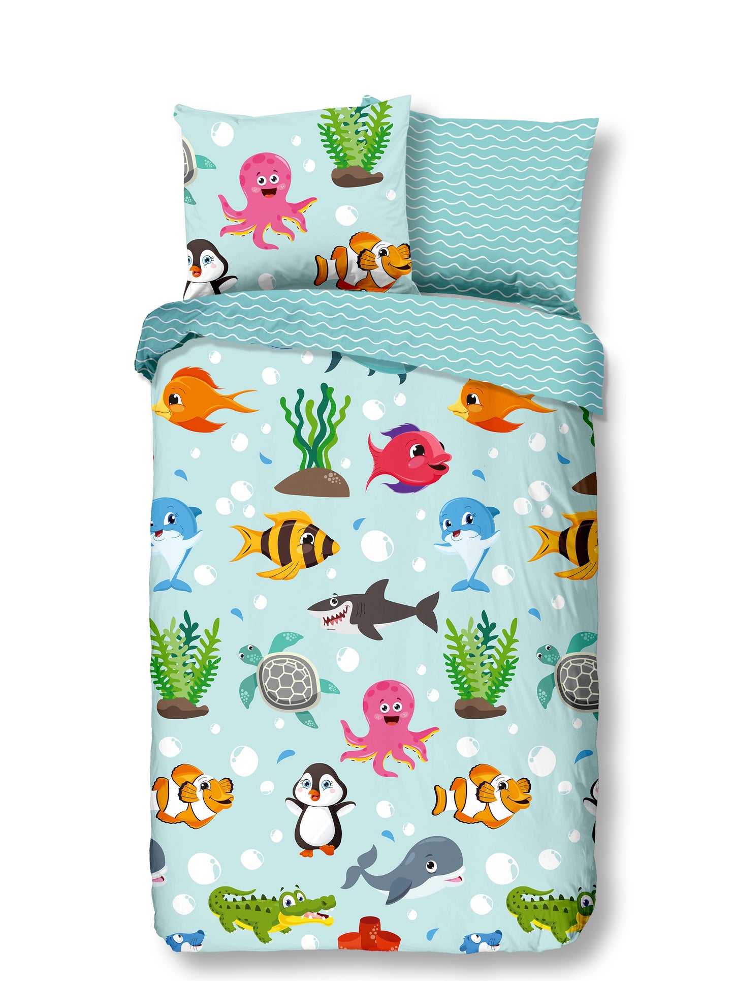 Good Morning Kids Housse de couette Seaworld - 140x220cm + 60x70cm - Coton - Multi