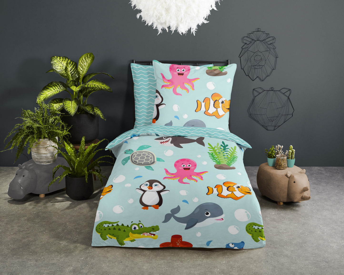 Good Morning Kids Housse de couette Seaworld - 140x220cm + 60x70cm - Coton - Multi