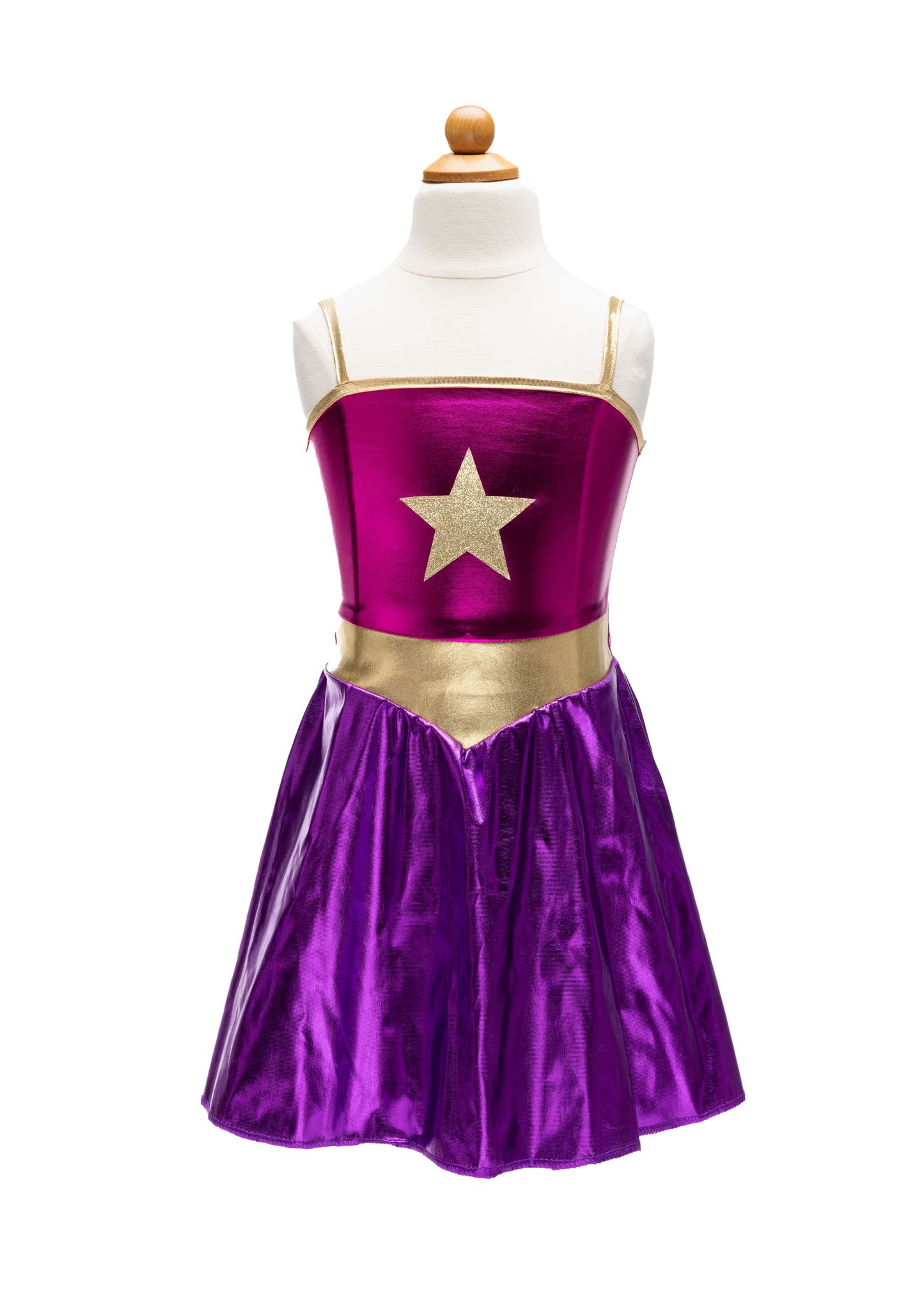 Great Pretenders Verkleedkledij Superheldin Ster jurk met cape en hoofdband - Magenta/Paars