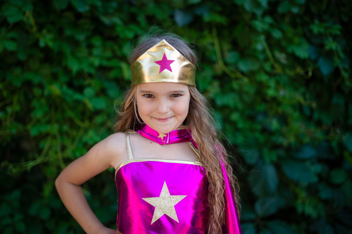 Great Pretenders Fancy Dress Superheroine Star dress with cape and headband - Magenta/Purple