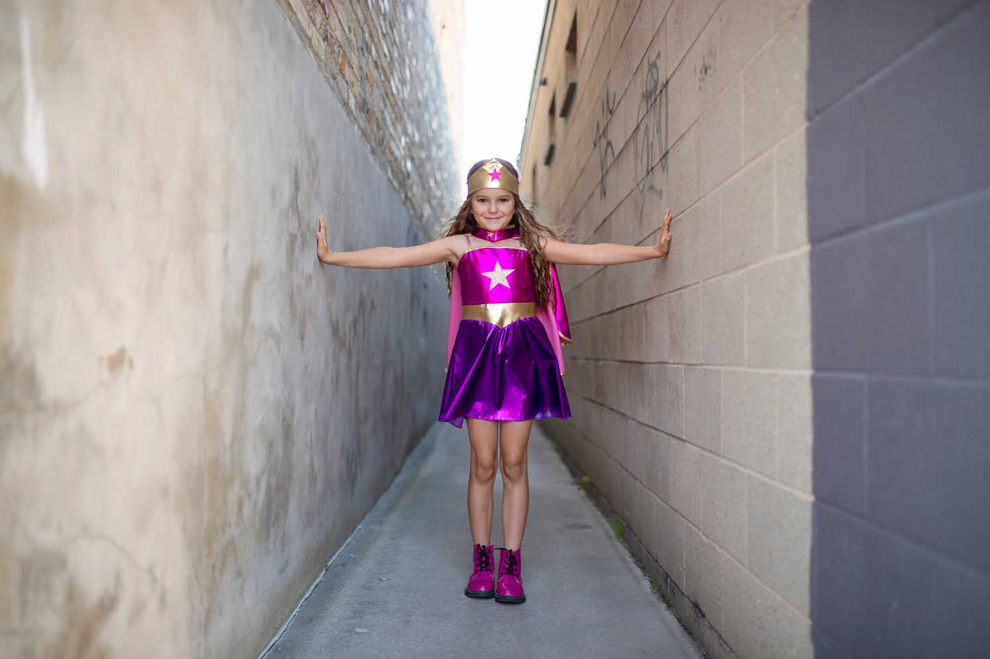 Great Pretenders Fancy Dress Superheroine Star dress with cape and headband - Magenta/Purple