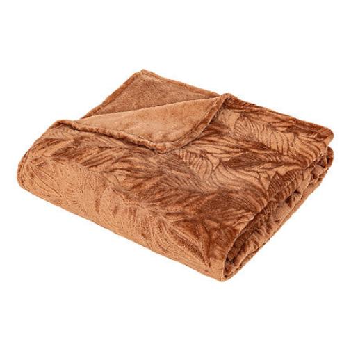 Atmosphera Plaid | Terracotta | Fleece-plaid met palmblad patroon | Deken | 180x230cm