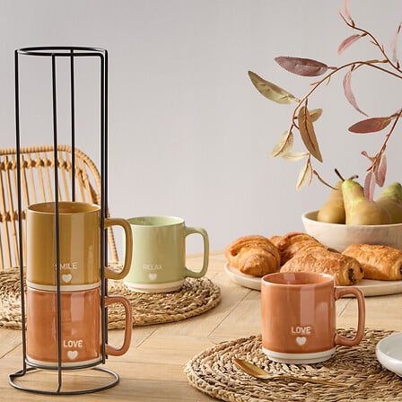 Secret de Gourmet LOVE, RELAX en SMILE Kopjes - Set van 4 stuks - 34cl - Porselein - Multi