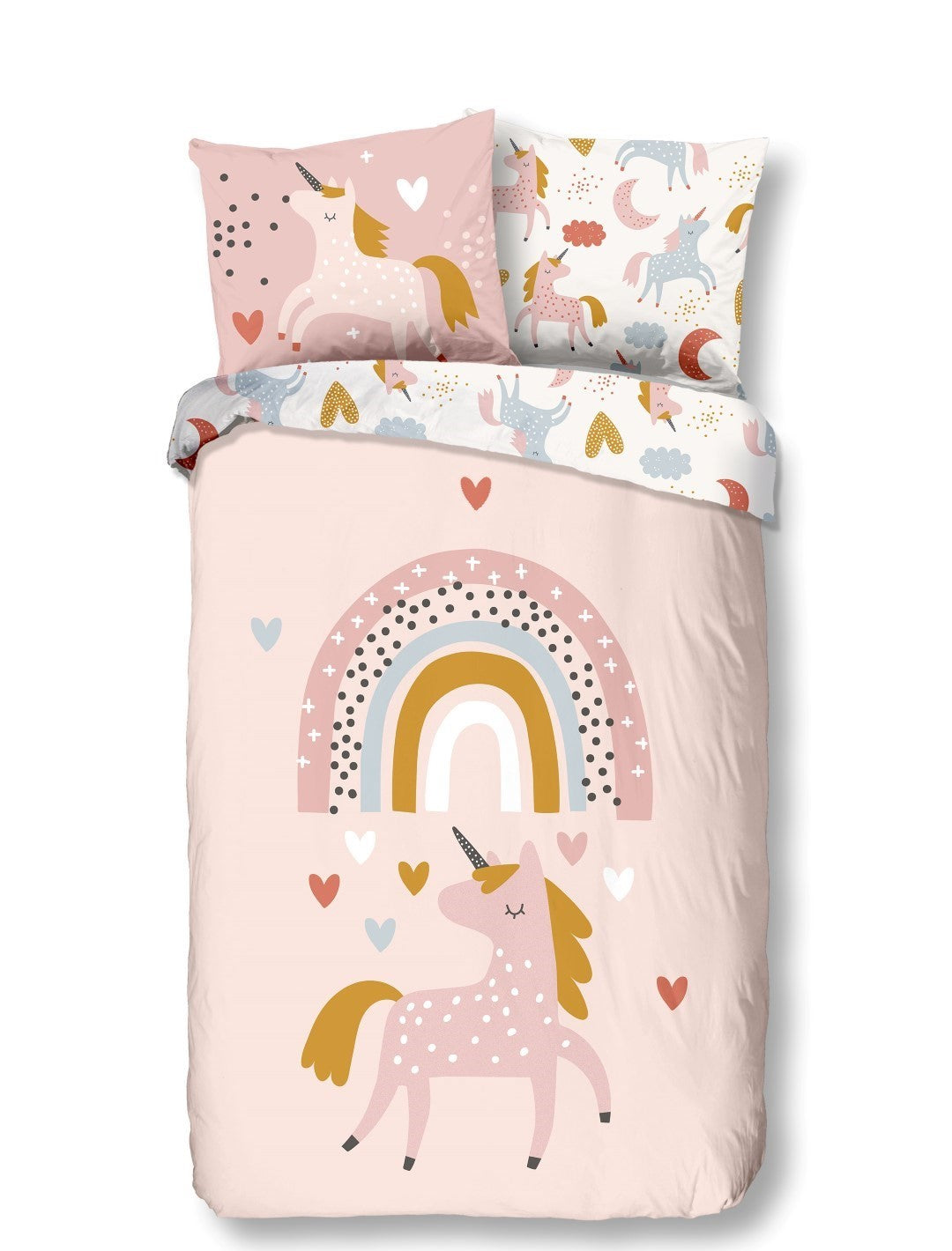 Good Morning Kids Housse de couette Unicorn Love - 140x220cm + 60x70cm - Lot de 2 - Rose