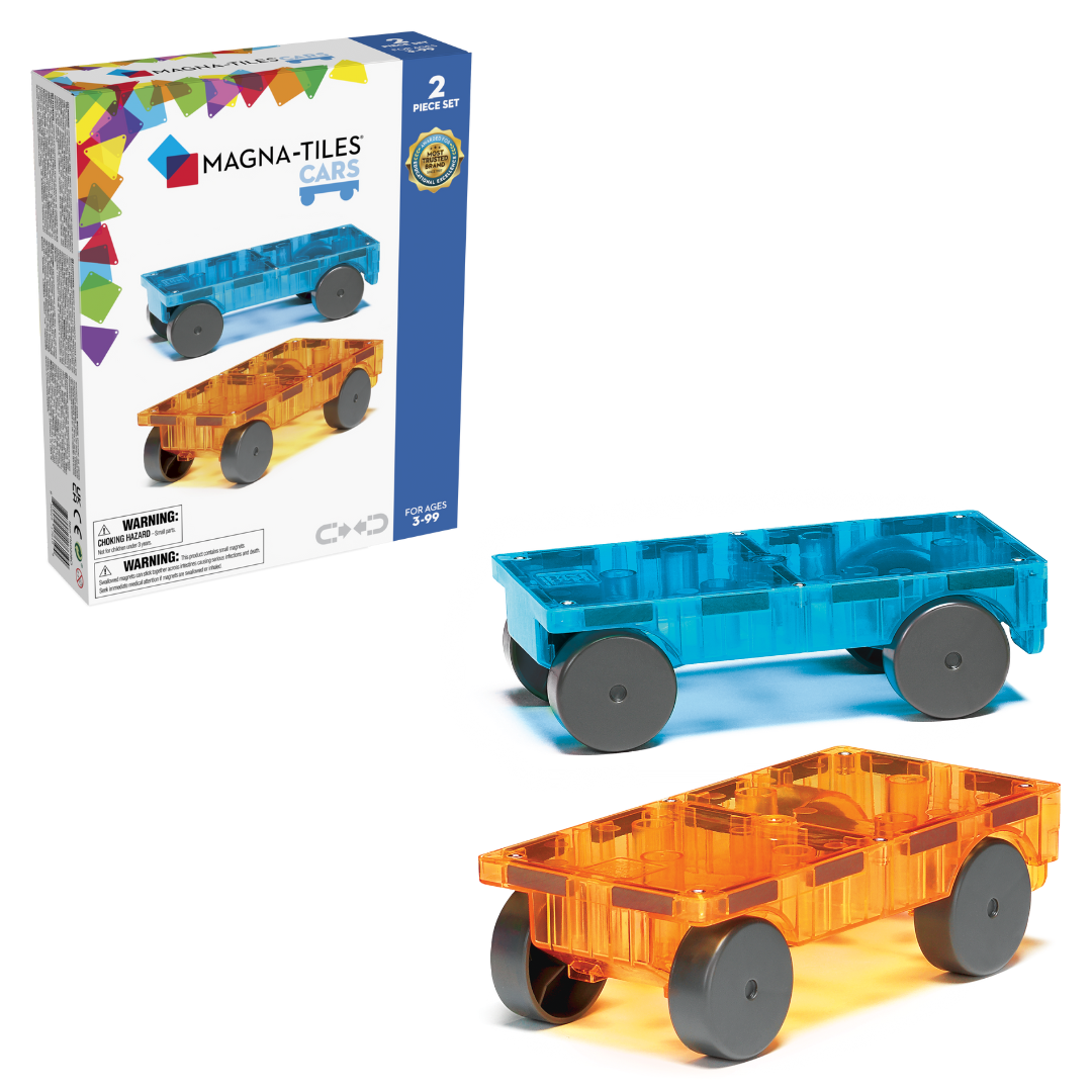 Magna-Tiles Cars 2 stuks - Uitbreidingsset - Geschikt vanaf 3 jaar - Oranje/Blauw